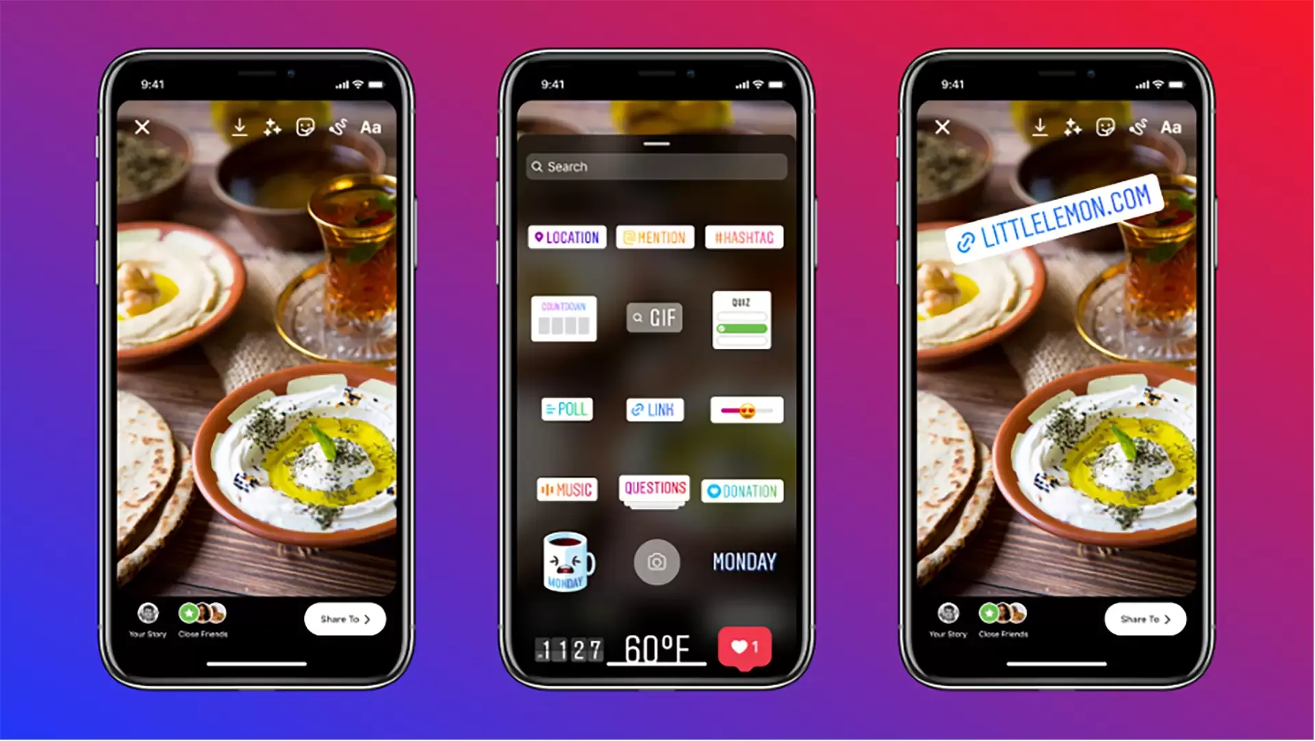 Voorbeeld van het toevoegen van een sticker op Instagram