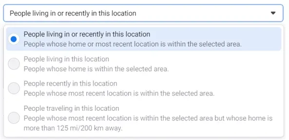 Voorbeeld regionale targeting Meta
