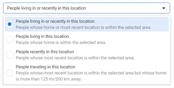 Voorbeeld van locatietargeting binnen Meta