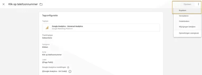 Kopieren Tagmanager